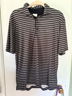 Greg Norman Collection Black and White Striped Polo